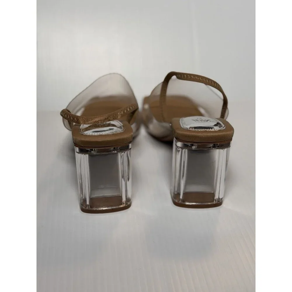 Zara Clear Strap Nude Block Heel Sandals